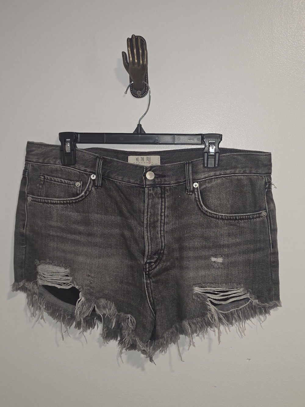 We The Free Black Button Fly Distressed Black Denim Cut Off Shorts Women SZ 30